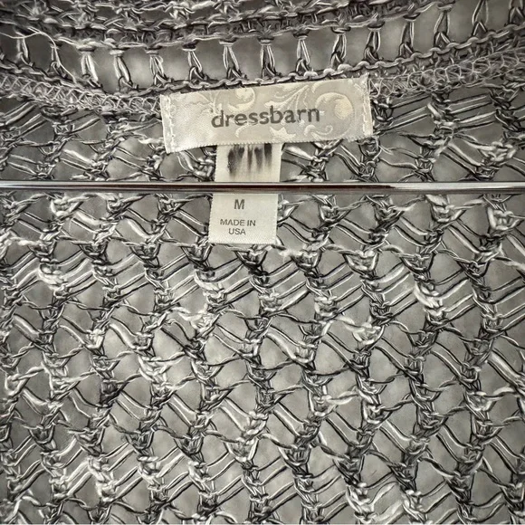 Dress Barn Open Knit Texture Cardigan Gray M Boho Coastal Cottage Transitional - Picture 4 of 9